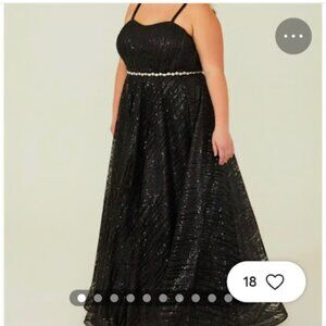 Arula Black Sequin Mesh Tulle Formal Dress Crystal Waist Size 2X NWT